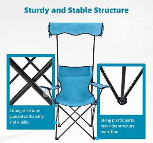 Folding Camping Chair with Shade Canopy and Cup Holder Beach Chair with Canopy Shade Thicken 600D Oxford, alternate view 6