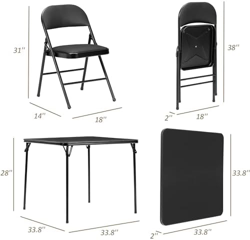 Folding Card Table and Chair Set of 5 Portable with Padded Tabletop, No Assembly Required, Black in Black, alternate view 2