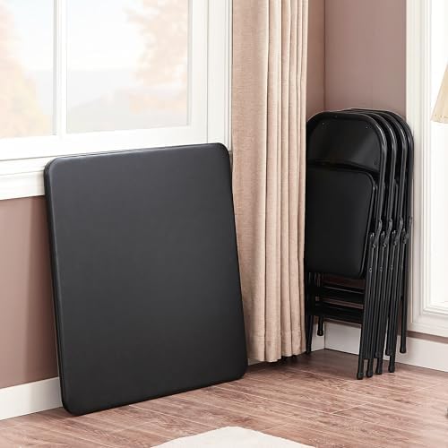 Folding Card Table and Chair Set of 5 Portable with Padded Tabletop, No Assembly Required, Black in Black, alternate view 6