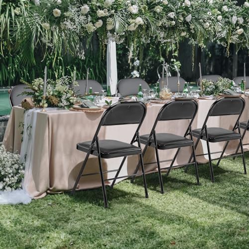 Folding Chair 4 Pack, Leather Padded Folding Chairs, Sturdy Metal Foldable Chairs, Easy to Use and Store, alternate view 2