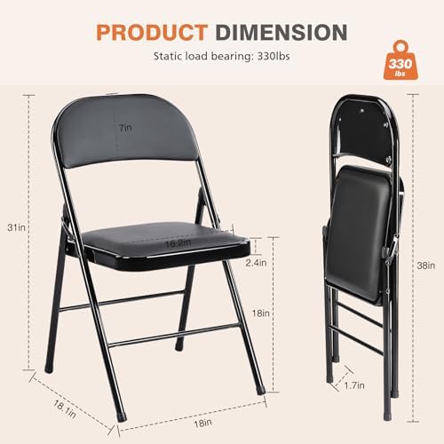 Folding Chair 4 Pack, Leather Padded Folding Chairs, Sturdy Metal Foldable Chairs, Easy to Use and Store, alternate view 3
