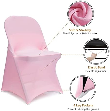 Folding Chair Covers - 12 PCS Light Pink Spandex Slipcovers for Party, Banquet, Wedding, Event - Universal Fit, alternate