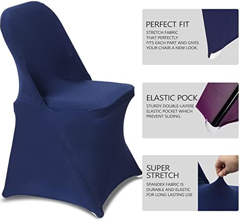 Folding Chair Covers for Wedding, 10pcs Navy Blue, alternate view 5