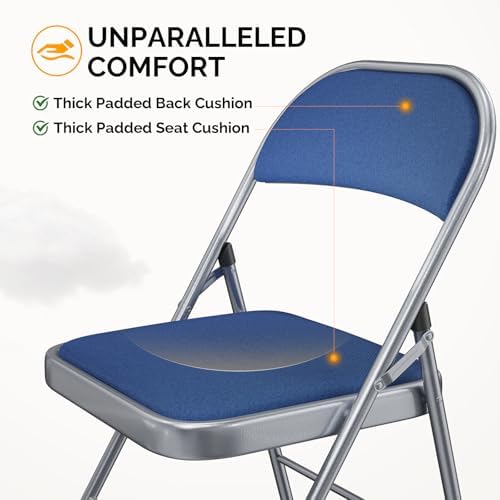 Folding Chair, Fabric Padded Folding Chairs with Cushion, Back and Steel Frame for Indoor Outdoor Outside, alternate view 4