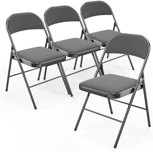 Folding Chair, Fabric Padded Folding Chairs with Cushion, Back and Steel Frame for Indoor Outdoor Outside