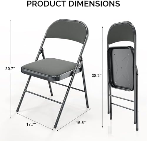Folding Chair, Fabric Padded Folding Chairs with Cushion, Back and Steel Frame for Indoor Outdoor Outside, alternate view 3