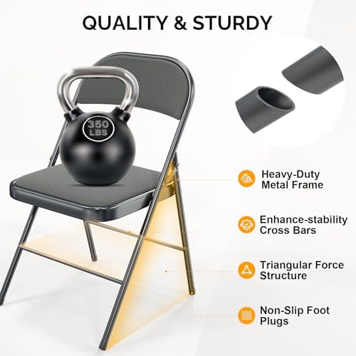 Folding Chair, Fabric Padded Folding Chairs with Cushion, Back and Steel Frame for Indoor Outdoor Outside, alternate view 5