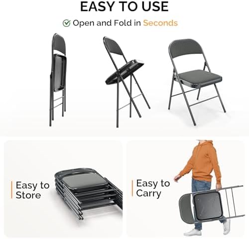Folding Chair, Fabric Padded Folding Chairs with Cushion, Back and Steel Frame for Indoor Outdoor Outside, alternate view 6