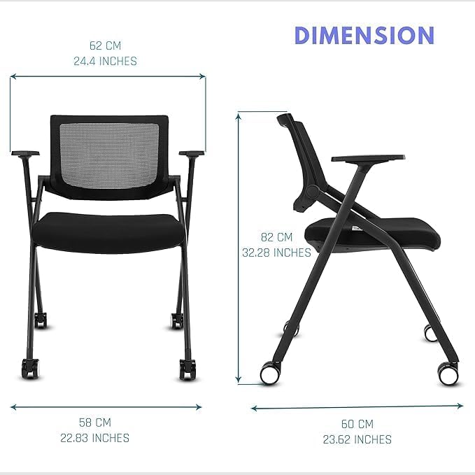 Folding Chair with Wheels and Paddle, Ergonomic Mesh Back and Arms for Office, Meetings, Conferences, alternate view 2