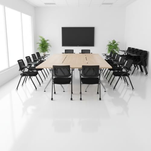 Folding Chair with Wheels and Paddle, Ergonomic Mesh Back and Arms for Office, Meetings, Conferences