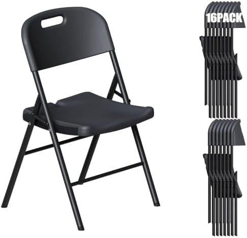 Folding Chairs 16 Pack, 700lbs Heavy Duty for Indoor, Outdoor, Black in 16 Pack Heavy Duty Chairs in Black