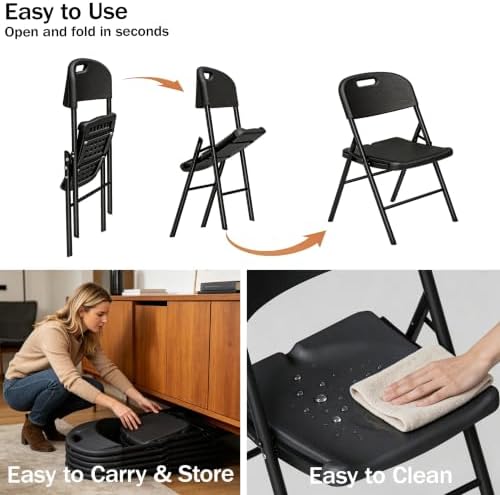 Folding Chairs 16 Pack, 700lbs Heavy Duty for Indoor, Outdoor, Black in 16 Pack Heavy Duty Chairs in Black, alternate view 7