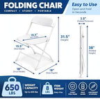 Folding Chairs 30-Packs, Portable Events Chairs, Plastic Folding Chair, Stylish 650 lb Capacity for Party, alternate view 3