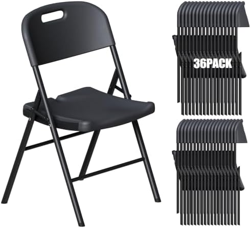 Folding Chairs 36 Pack, 700lbs Heavy Duty for Indoor, Outdoor, Black in Black