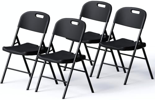 Folding Chairs 4 Pack, 700lbs Heavy Duty for Indoor, Outdoor, Black in 4 Pack Heavy Duty Chairs in Black