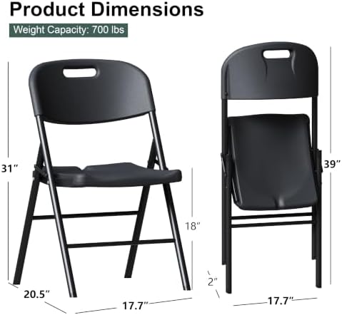 Folding Chairs 4 Pack, 700lbs Heavy Duty for Indoor, Outdoor, Black in 4 Pack Heavy Duty Chairs in Black, alternate view 3