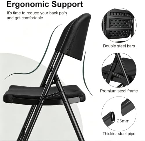 Folding Chairs 4 Pack, 700lbs Heavy Duty for Indoor, Outdoor, Black in 4 Pack Heavy Duty Chairs in Black, alternate view 5