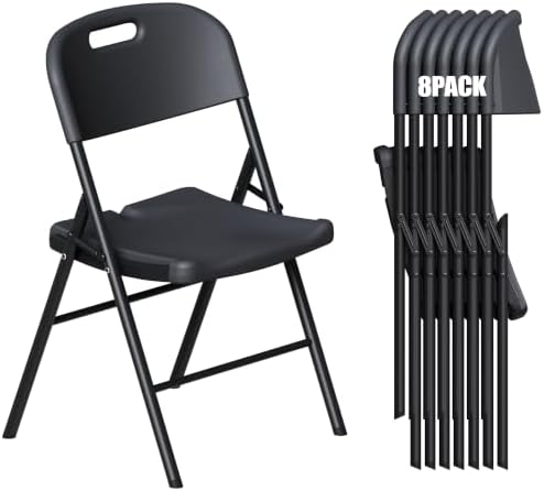 Folding Chairs 8 Pack, 700lbs Heavy Duty for Indoor, Outdoor, Black in 8 Pack Heavy Duty Chairs in Black