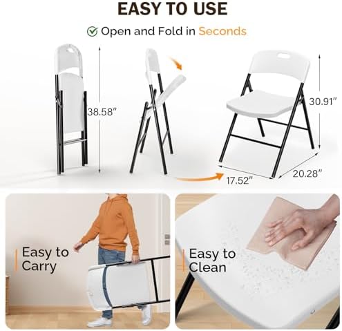 Folding Chairs, Plastic Foldable Chair, Capacity up to 350 lbs, Portable Seating for Indoor Outdoor Events, alternate view 7