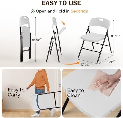 Folding Chairs, Plastic Foldable Chair, Capacity up to 350 lbs, Portable Seating for Indoor Outdoor Events, alternate view 4