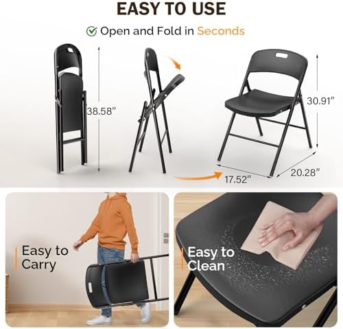 Folding Chairs, Plastic Foldable Chair, Capacity up to 350 lbs, Portable Seating for Indoor Outdoor Events, alternate view 3