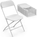 Folding Chairs Set of 10, White Plastic Chair Sturdy Seat with Metal Frame, Perfect for Party, Event, Wedding