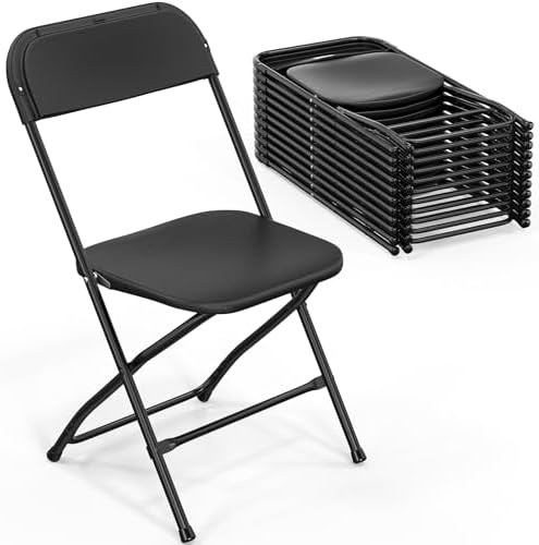 Folding Chairs Set of 12, Black Plastic Chair Sturdy Seat with Metal Frame, Perfect for Party, Event, Wedding