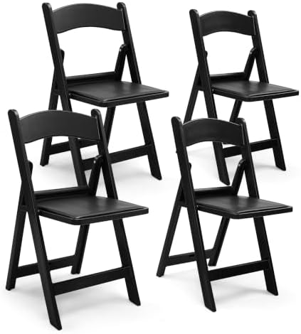 Folding Chairs Set of 4, Heavy Duty Plastic Foldable Chairs with Curved Backrest & Padded Seat, Folding Chairs