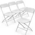 Folding Chairs Set of 4, White Plastic Chair Sturdy Seat with Metal Frame, Perfect for Party, Event, Wedding