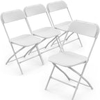 Folding Chairs Set of 4, White Plastic Chair Sturdy Seat with Metal Frame, Perfect for Party, Event, Wedding