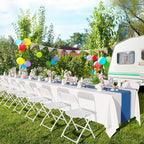 Folding Chairs Set of 4, White Plastic Chair Sturdy Seat with Metal Frame, Perfect for Party, Event, Wedding, alternate view
