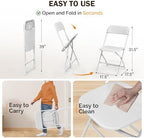 Folding Chairs Set of 4, White Plastic Chair Sturdy Seat with Metal Frame, Perfect for Party, Event, Wedding, alternate view