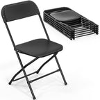 Folding Chairs Set of 6, Black Plastic Chair Sturdy Seat with Metal Frame, Perfect for Party, Event, Wedding