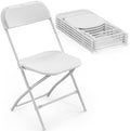 Folding Chairs Set of 6, White Plastic Chair Sturdy Seat with Metal Frame, Perfect for Party, Event, Wedding