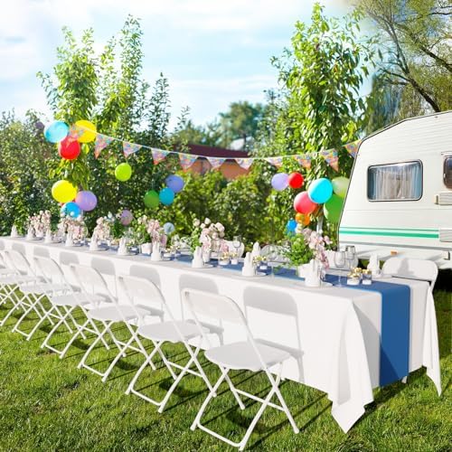 Folding Chairs Set of 6, White Plastic Chair Sturdy Seat with Metal Frame, Perfect for Party, Event, Wedding, alternate view
