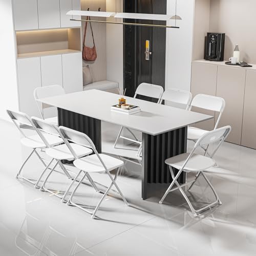 Folding Chairs Set of 6, White Plastic Chair Sturdy Seat with Metal Frame, Perfect for Party, Event, Wedding, alternate view