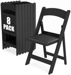 Folding Chairs Set of 8, Heavy Duty Plastic Foldable Chairs with Curved Backrest & Padded Seat, Folding Chairs