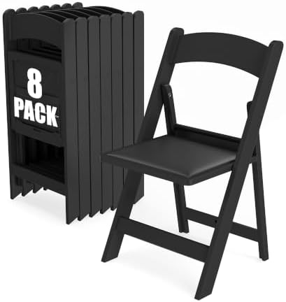 Folding Chairs Set of 8, Heavy Duty Plastic Foldable Chairs with Curved Backrest & Padded Seat, Folding Chairs