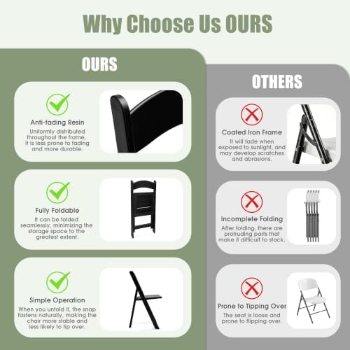 Folding Chairs Set of 8, Heavy Duty Plastic Foldable Chairs with Curved Backrest & Padded Seat, Folding Chairs, alternate