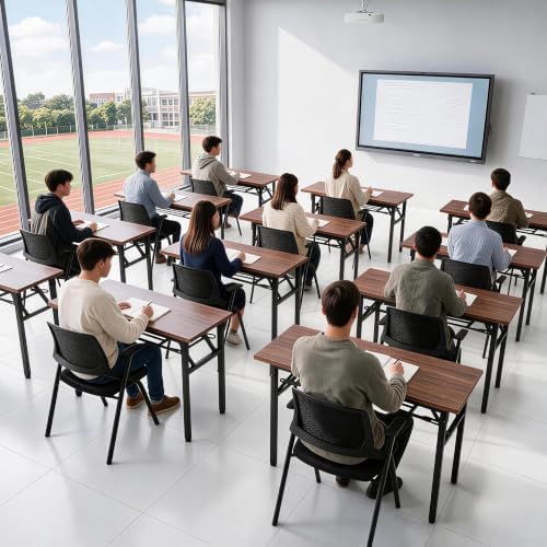 Folding Conference Table, Heavy Duty Foldable Training Table with Storage Shelf, No‐Assembly Multi‐Purpose, alternate view 4