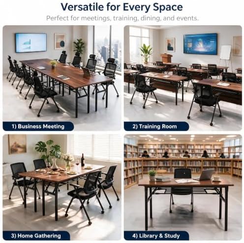 Folding Conference Table, Heavy Duty Foldable Training Table with Storage Shelf, No‐Assembly Multi‐Purpose, alternate view 5