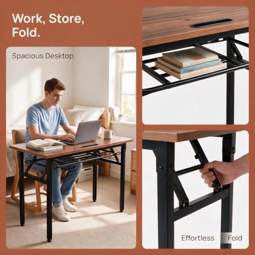 Folding Conference Table, Heavy Duty Foldable Training Table with Storage Shelf, No‐Assembly Multi‐Purpose, alternate view 7