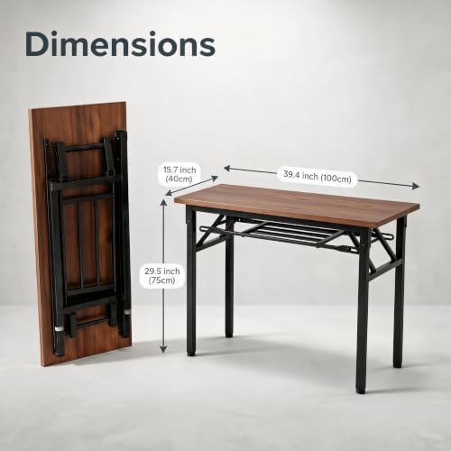 Folding Conference Table, Heavy Duty Foldable Training Table with Storage Shelf, No‐Assembly Multi‐Purpose, alternate view 2