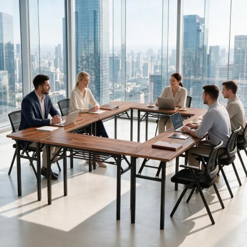 Folding Conference Table, Heavy Duty Foldable Training Table with Storage Shelf, No‐Assembly Multi‐Purpose, alternate view 3