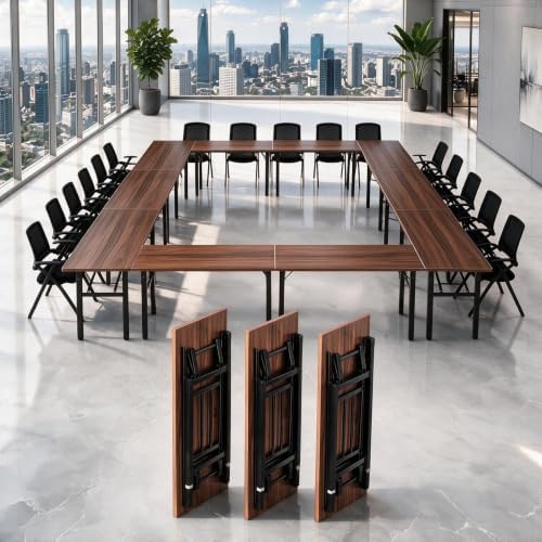 Folding Conference Table, Heavy Duty Foldable Training Table with Storage Shelf, No‐Assembly Multi‐Purpose