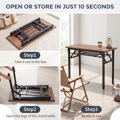 Folding Conference Table, Heavy Duty Foldable Training Table with Storage Shelf, No‐Assembly Multi‐Purpose, alternate view 6