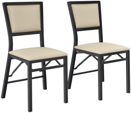 Folding Dining Chairs Set of 2, Metal Padded Foldable Seating with Comfortable Faux Leather, Space-Saving