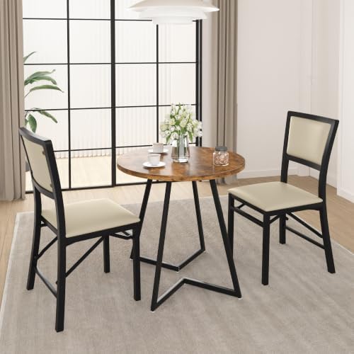 Folding Dining Chairs Set of 2, Metal Padded Foldable Seating with Comfortable Faux Leather, Space-Saving, alternate view 2