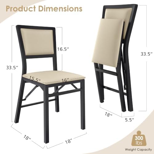 Folding Dining Chairs Set of 2, Metal Padded Foldable Seating with Comfortable Faux Leather, Space-Saving, alternate view 3