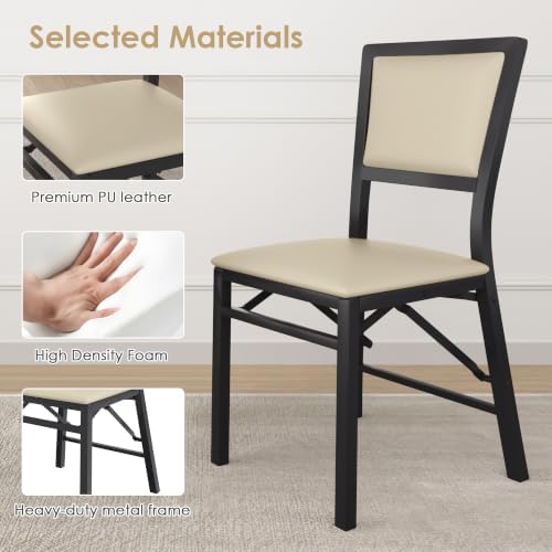 Folding Dining Chairs Set of 2, Metal Padded Foldable Seating with Comfortable Faux Leather, Space-Saving, alternate view 4